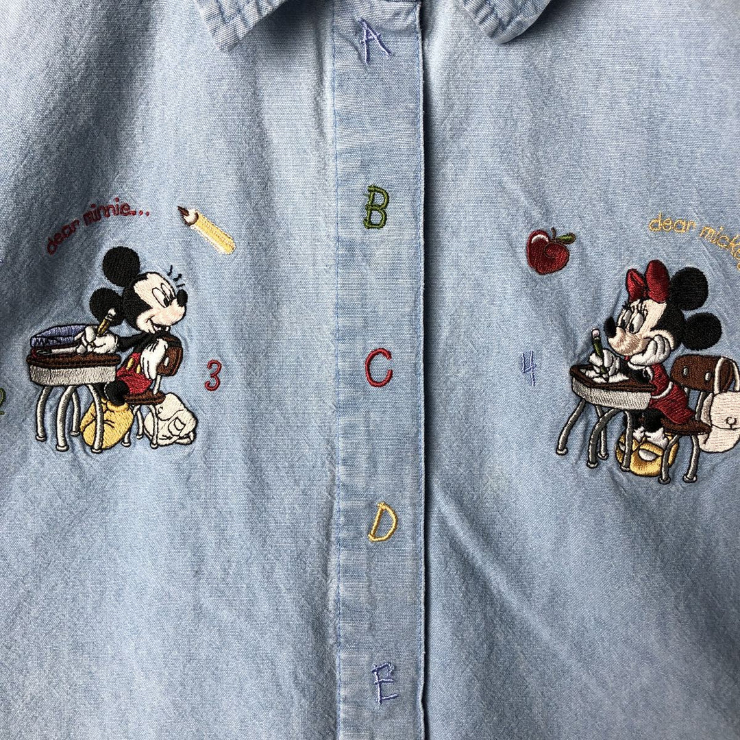 2000'S Disney Store Mickey Mouse long-sleeved cotton shirt, women's size XXL cotton Blue type light blue Vintage Second Hand