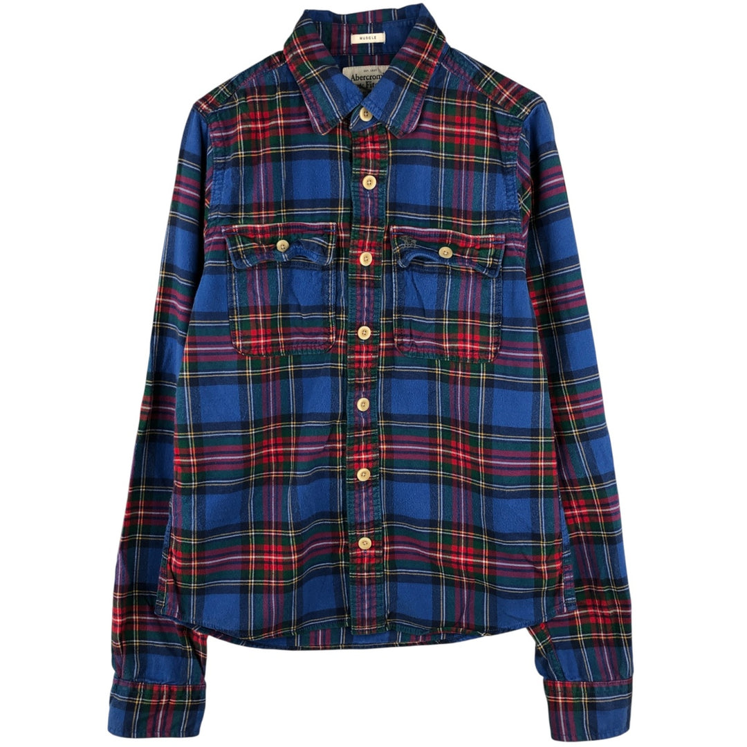 2000'S Abercrombie and Fitch MESCLE long-sleeved flannel check shirt, women's size M cotton blue type Vintage Second Hand