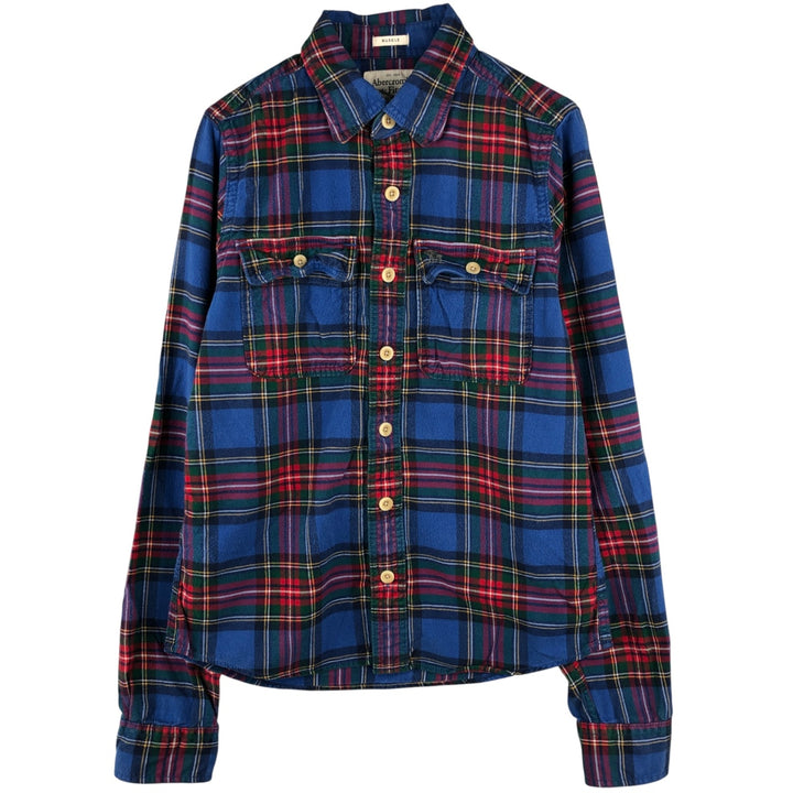 2000'S Abercrombie and Fitch MESCLE long-sleeved flannel check shirt, women's size M cotton blue type Vintage Second Hand