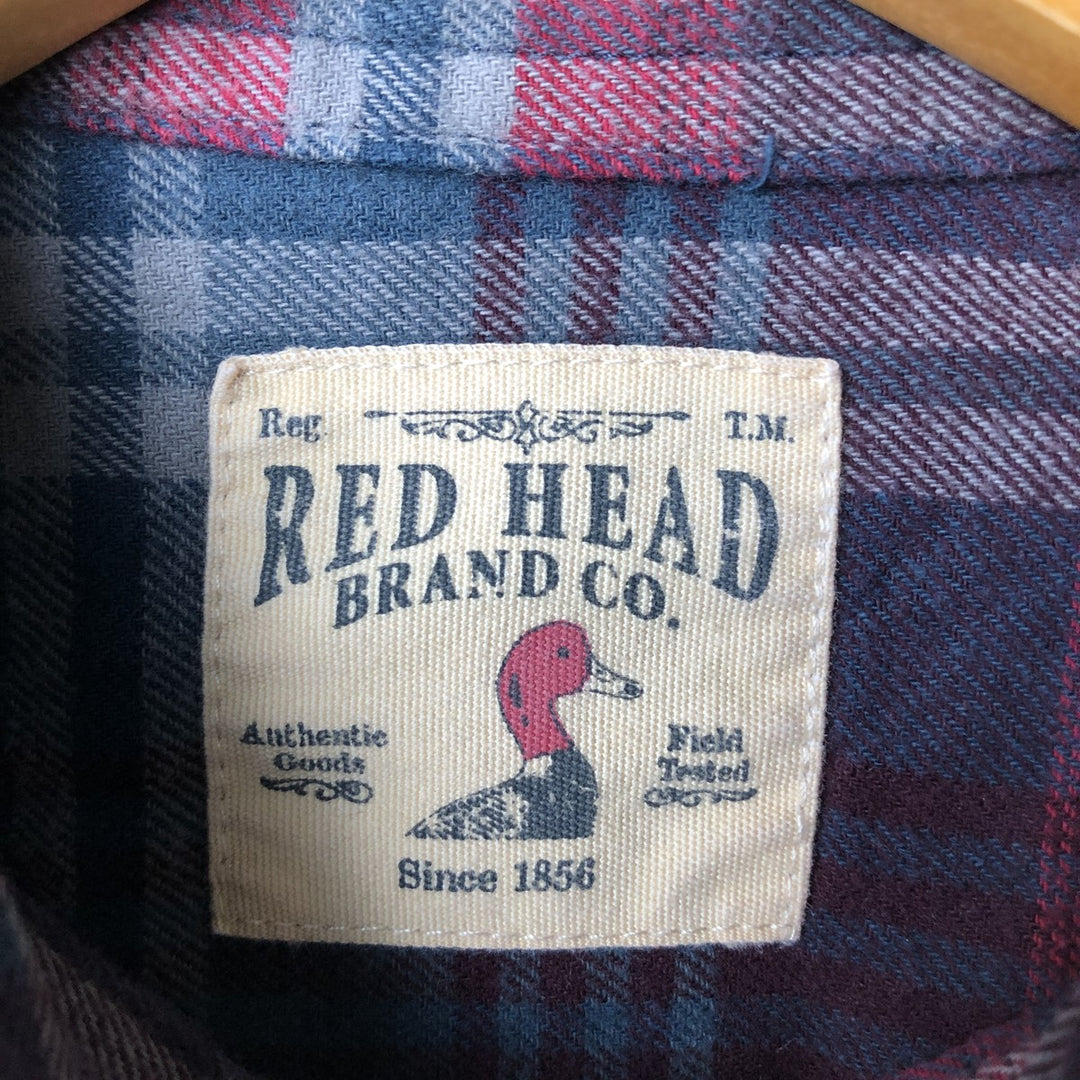 RED HEAD Check Pattern Button-Down Long Sleeve Light Flannel Shirt, Men's Size Small cotton red type Vintage Second Hand