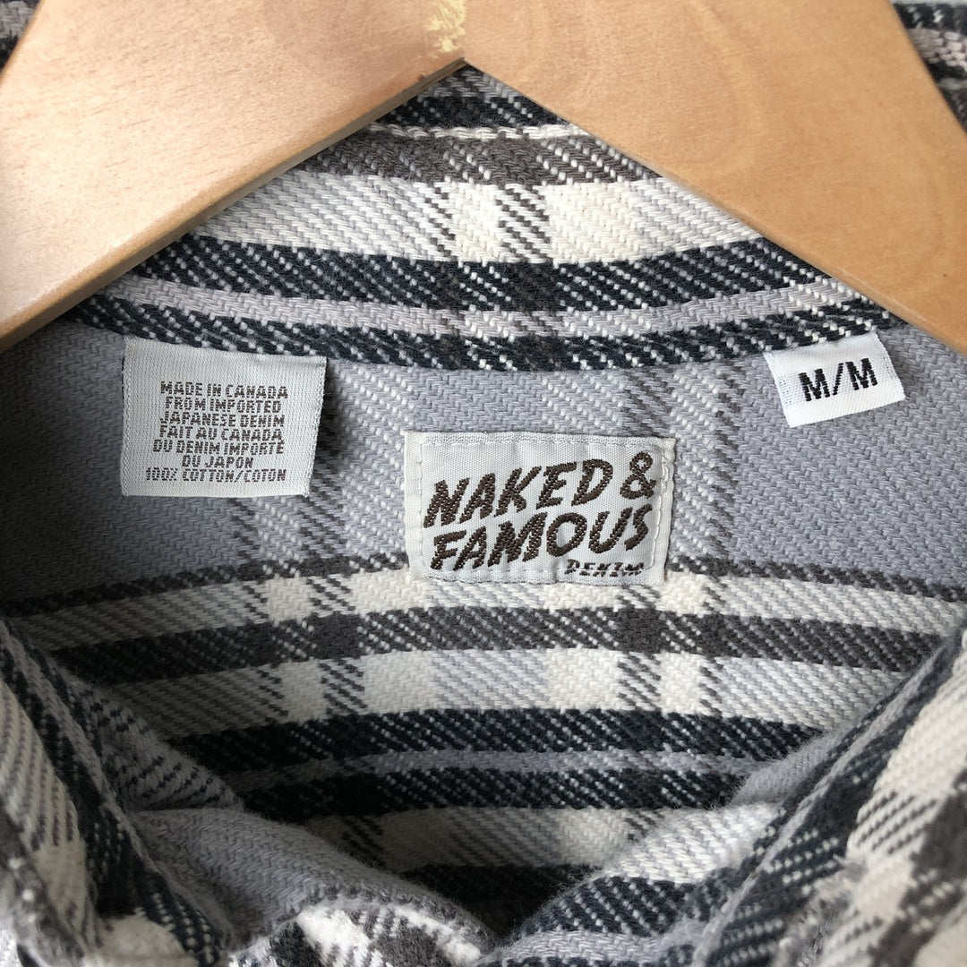 NAKED and FAMOUS Tartan Check Long Sleeve Button-Down Flannel Check Shirt, Made in Canada, Women's Size Medium cotton gray type Vintage Second Hand
