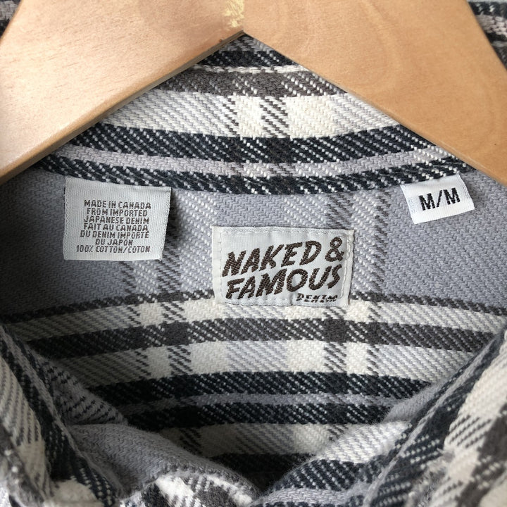 NAKED and FAMOUS Tartan Check Long Sleeve Button-Down Flannel Check Shirt, Made in Canada, Women's Size Medium cotton gray type Vintage Second Hand