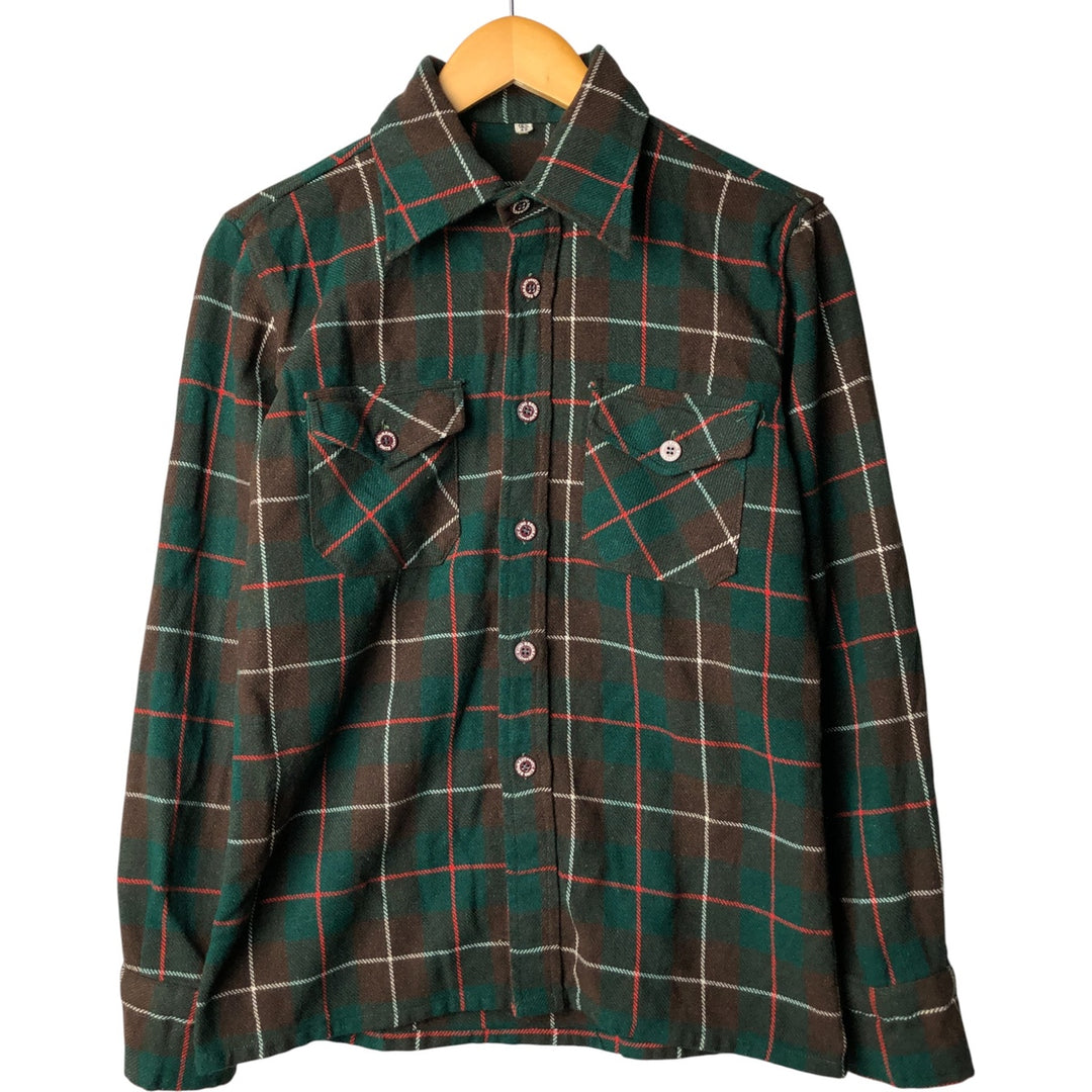 Vintage 1970'S long-sleeved flannel check box shirt, men's size L unclear green type Vintage Second Hand