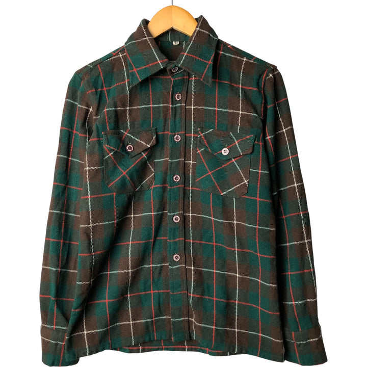 Vintage 1970'S long-sleeved flannel check box shirt, men's size L unclear green type Vintage Second Hand