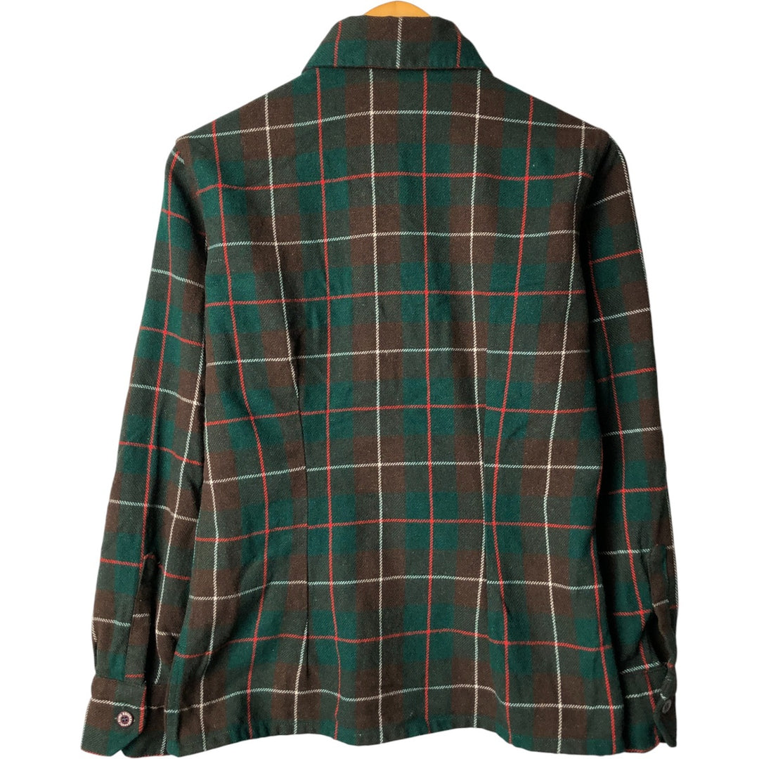 Vintage 1970'S long-sleeved flannel check box shirt, men's size L unclear green type Vintage Second Hand