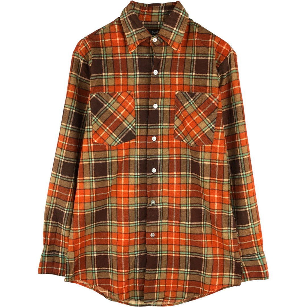 Vintage 1980'S Van Cort Check Pattern Long Sleeve Light Flannel Shirt, Men's Size Small cotton orange type Vintage Second Hand