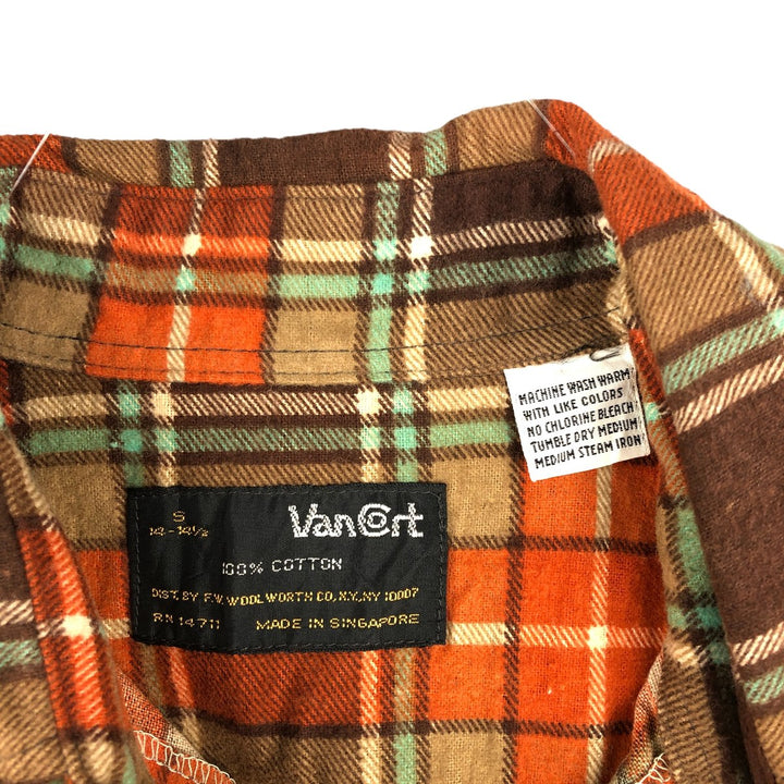 Vintage 1980'S Van Cort Check Pattern Long Sleeve Light Flannel Shirt, Men's Size Small cotton orange type Vintage Second Hand
