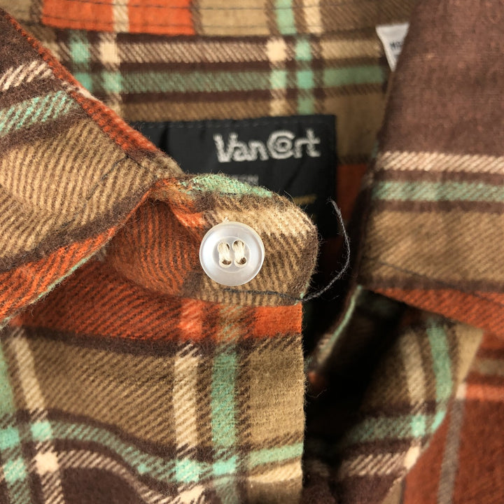 Vintage 1980'S Van Cort Check Pattern Long Sleeve Light Flannel Shirt, Men's Size Small cotton orange type Vintage Second Hand