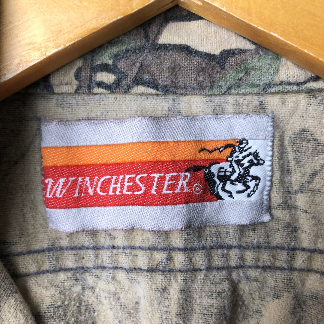 Vintage 90'S Winchester Camouflage Pattern Treebark Camo Long Sleeve Flannel Shirt, Men's Size Small unclear Khaki type Vintage Second Hand