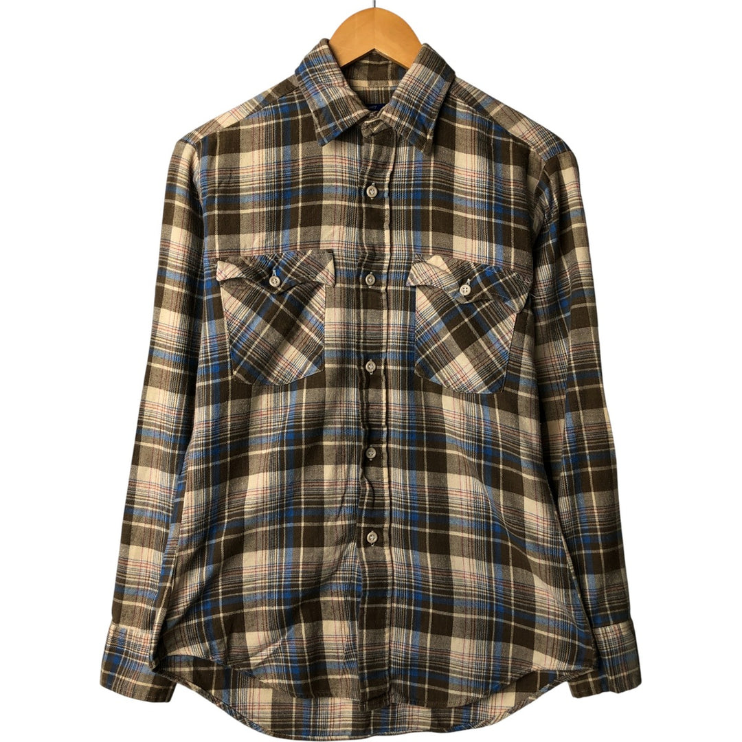 1980'S JCPenney PLAIN POCKETS Check Pattern Long Sleeve Light Flannel Shirt, Women's Size Medium cotton Beige type Vintage Second Hand