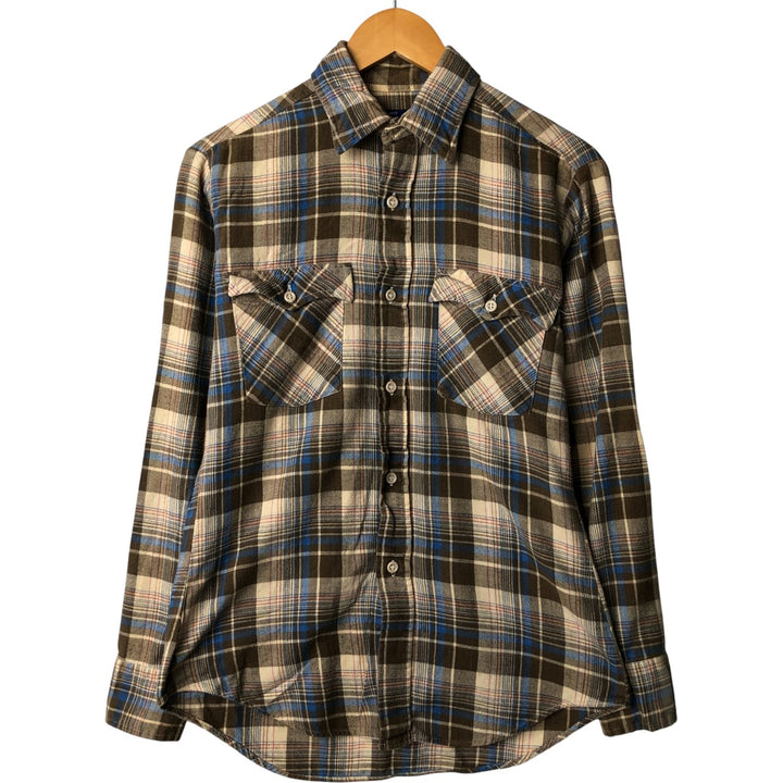 1980'S JCPenney PLAIN POCKETS Check Pattern Long Sleeve Light Flannel Shirt, Women's Size Medium cotton Beige type Vintage Second Hand