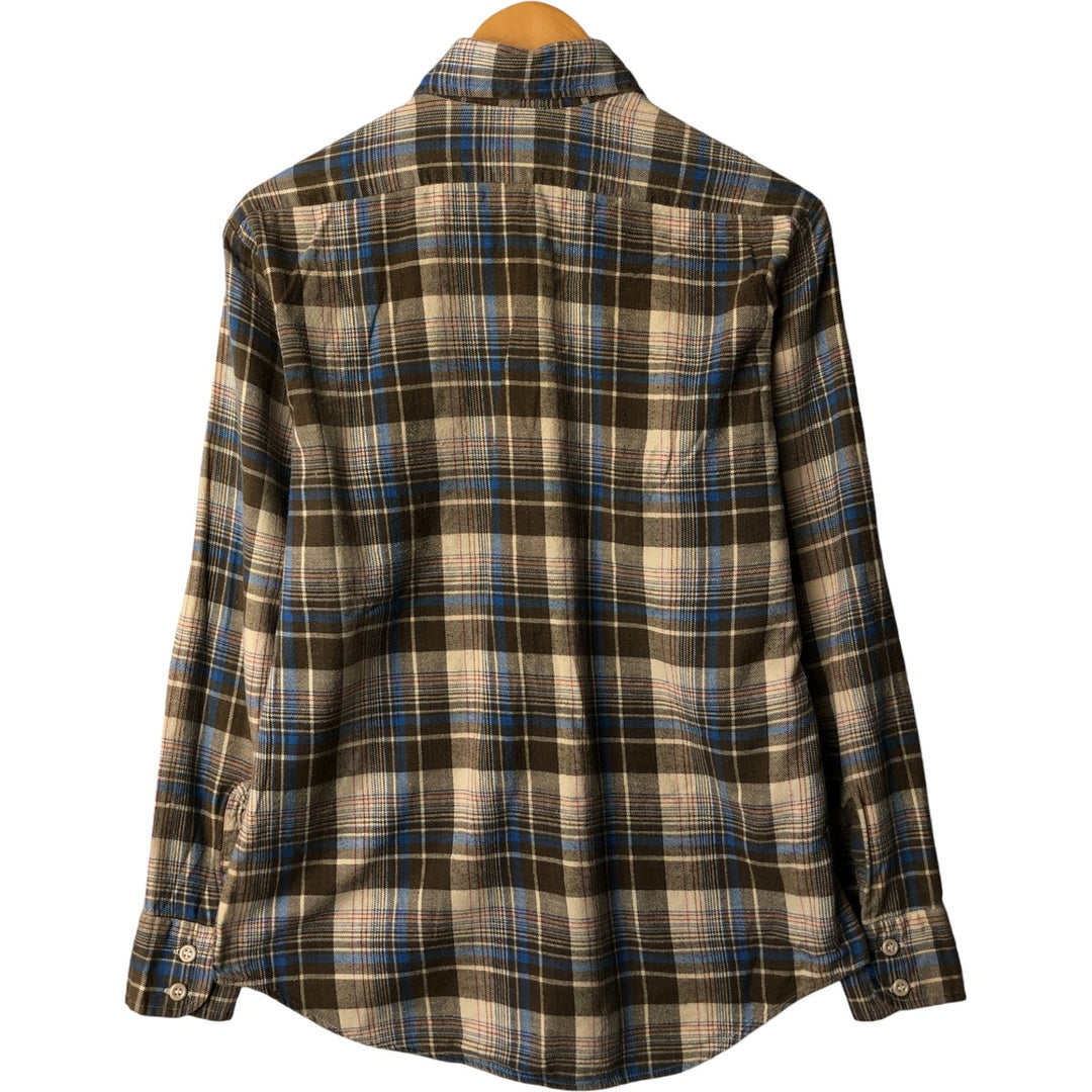 1980'S JCPenney PLAIN POCKETS Check Pattern Long Sleeve Light Flannel Shirt, Women's Size Medium cotton Beige type Vintage Second Hand