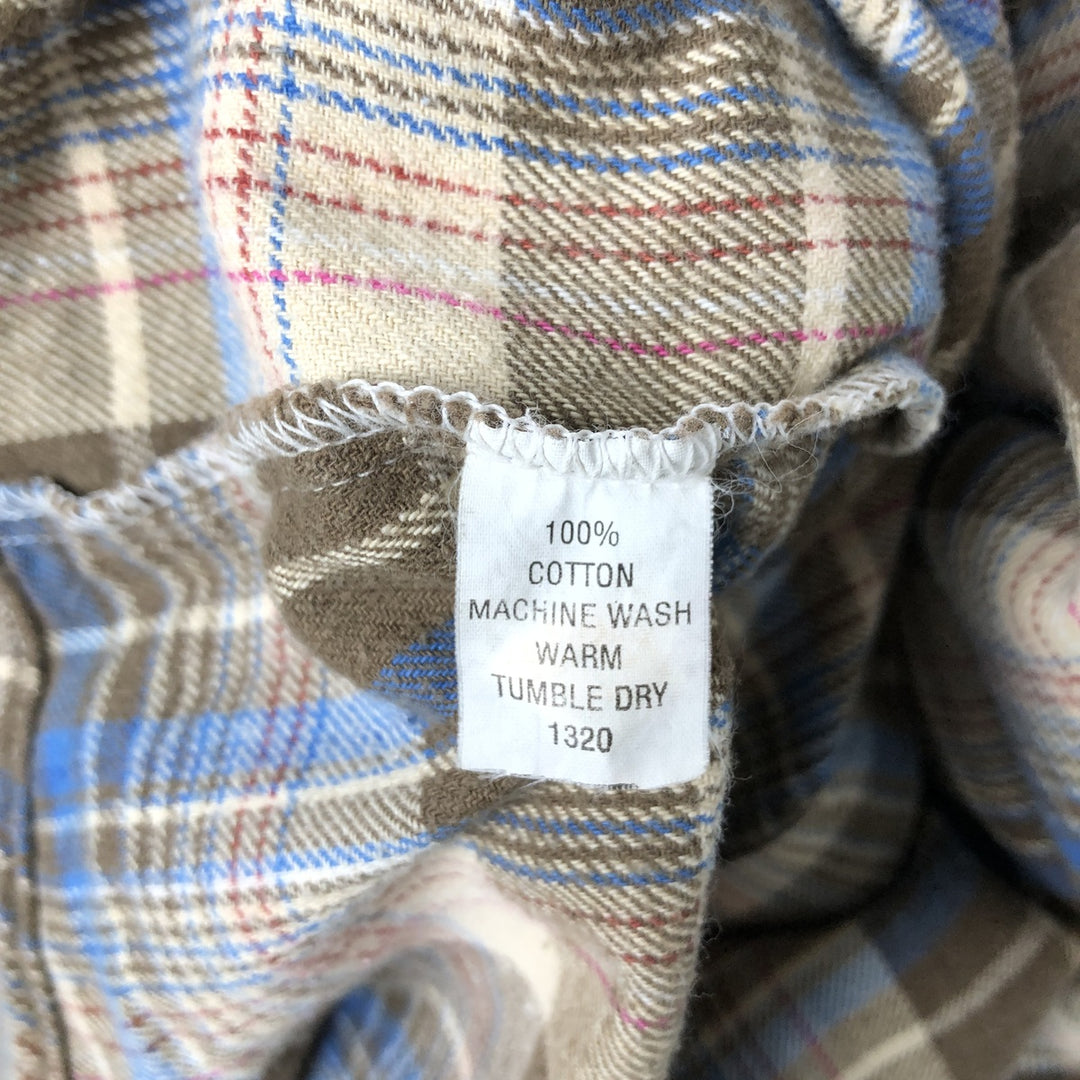 1980'S JCPenney PLAIN POCKETS Check Pattern Long Sleeve Light Flannel Shirt, Women's Size Medium cotton Beige type Vintage Second Hand