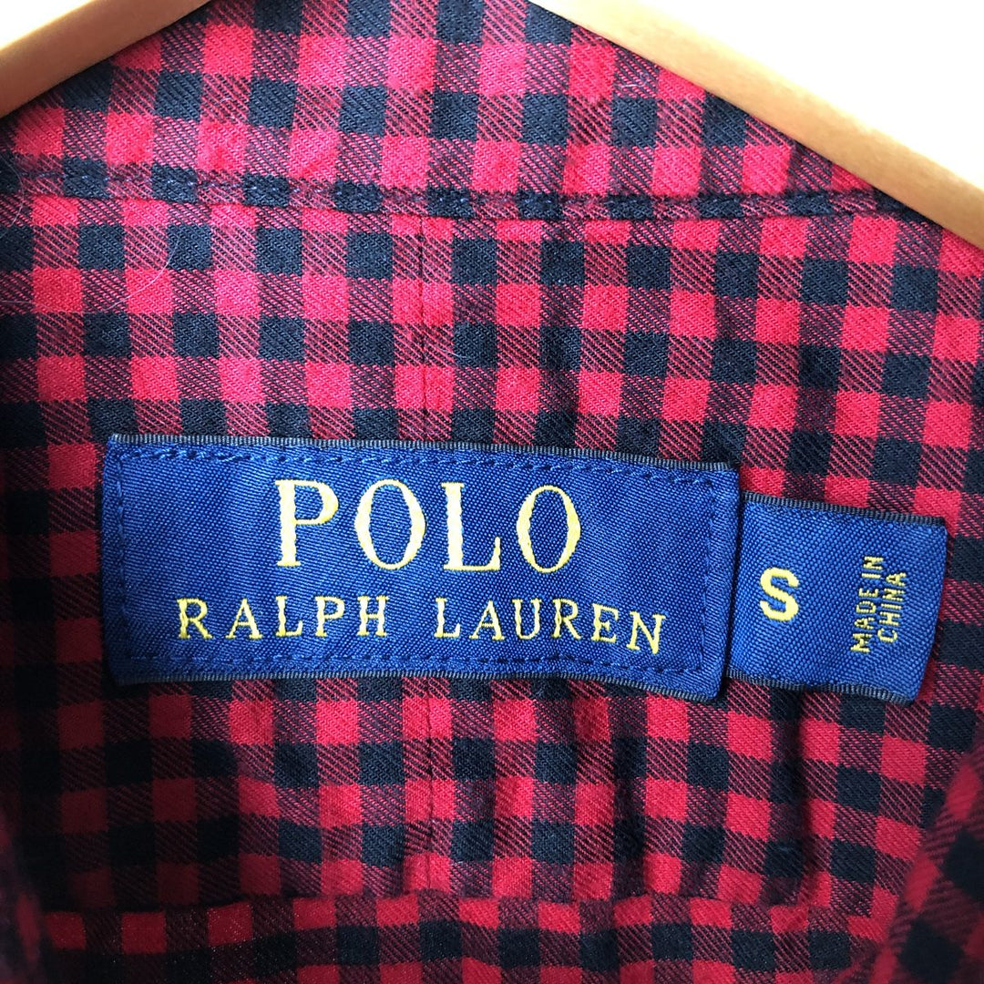 Ralph Lauren POLO RALPH LAUREN wide collar long sleeve cotton check shirt, men's size S cotton red type Vintage Second Hand
