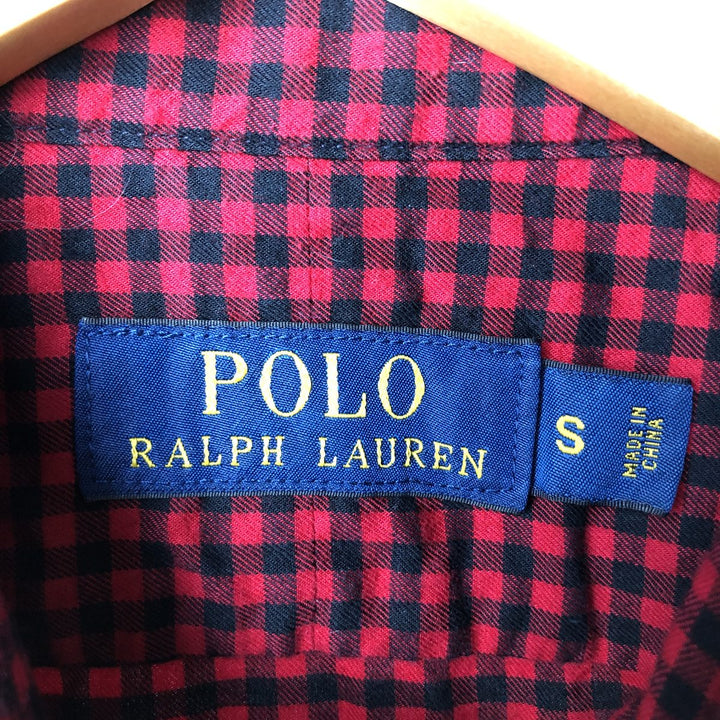Ralph Lauren POLO RALPH LAUREN wide collar long sleeve cotton check shirt, men's size S cotton red type Vintage Second Hand