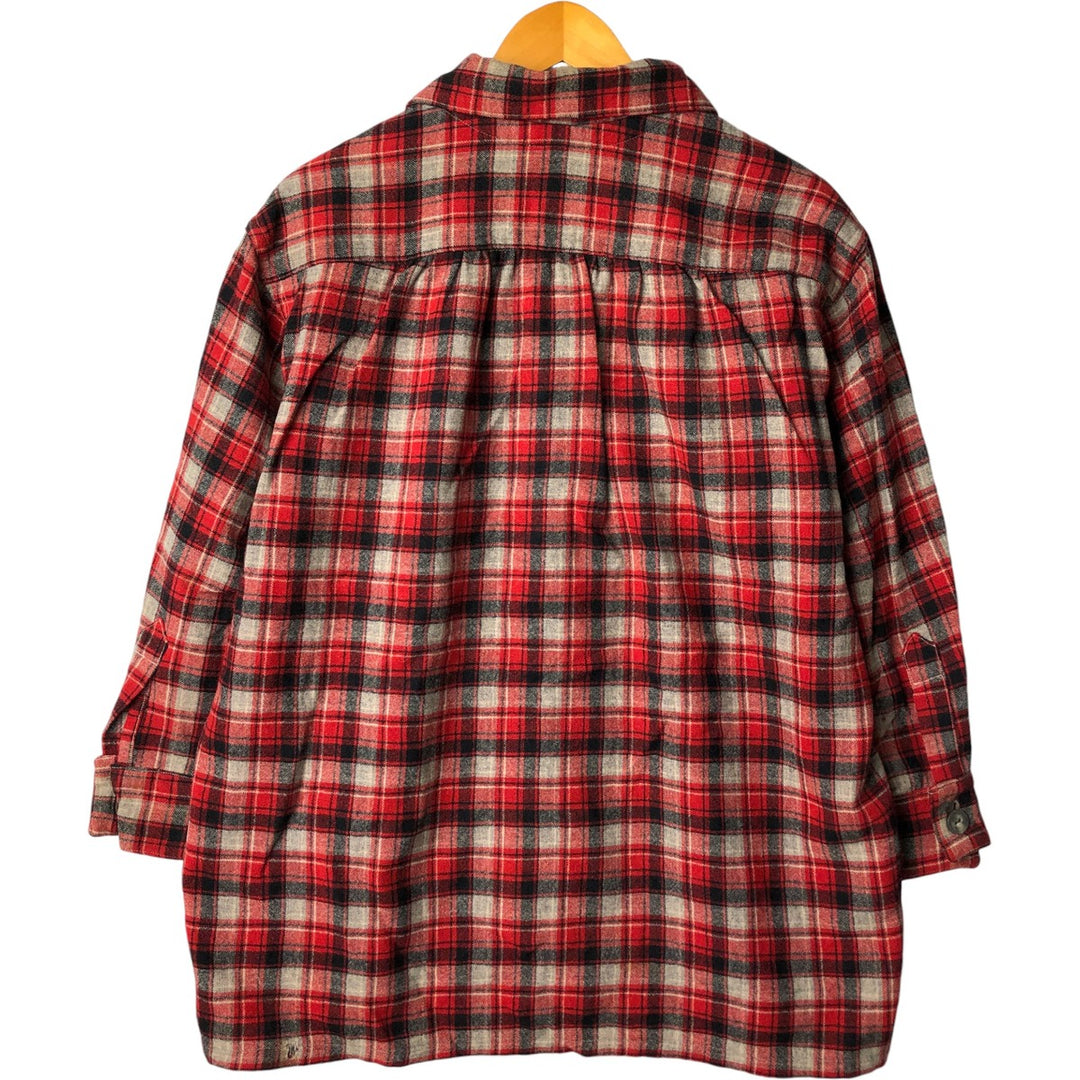 Check Pattern Long Sleeve Wool Box Shirt, Men's Size L unclear red type Vintage Second Hand