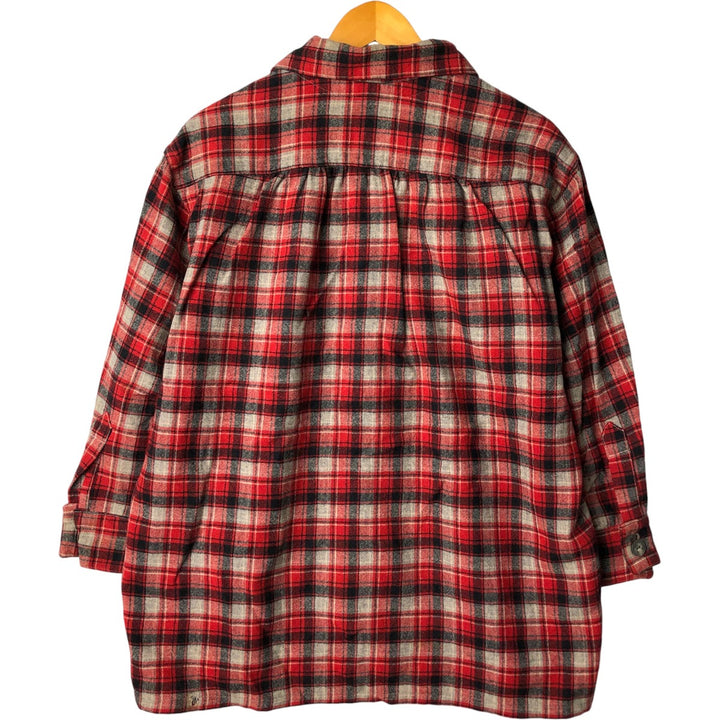 Check Pattern Long Sleeve Wool Box Shirt, Men's Size L unclear red type Vintage Second Hand