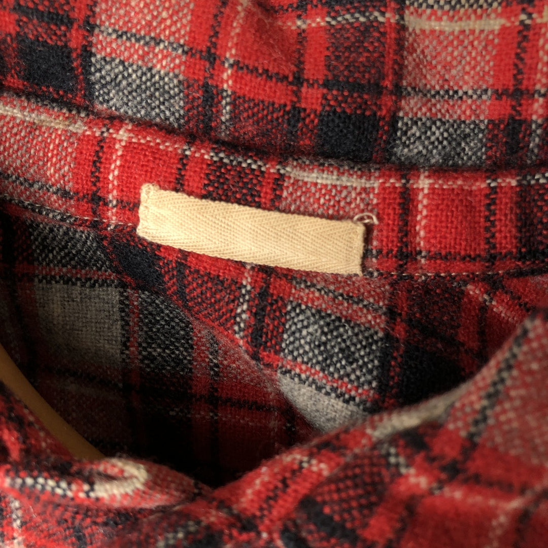 Check Pattern Long Sleeve Wool Box Shirt, Men's Size L unclear red type Vintage Second Hand