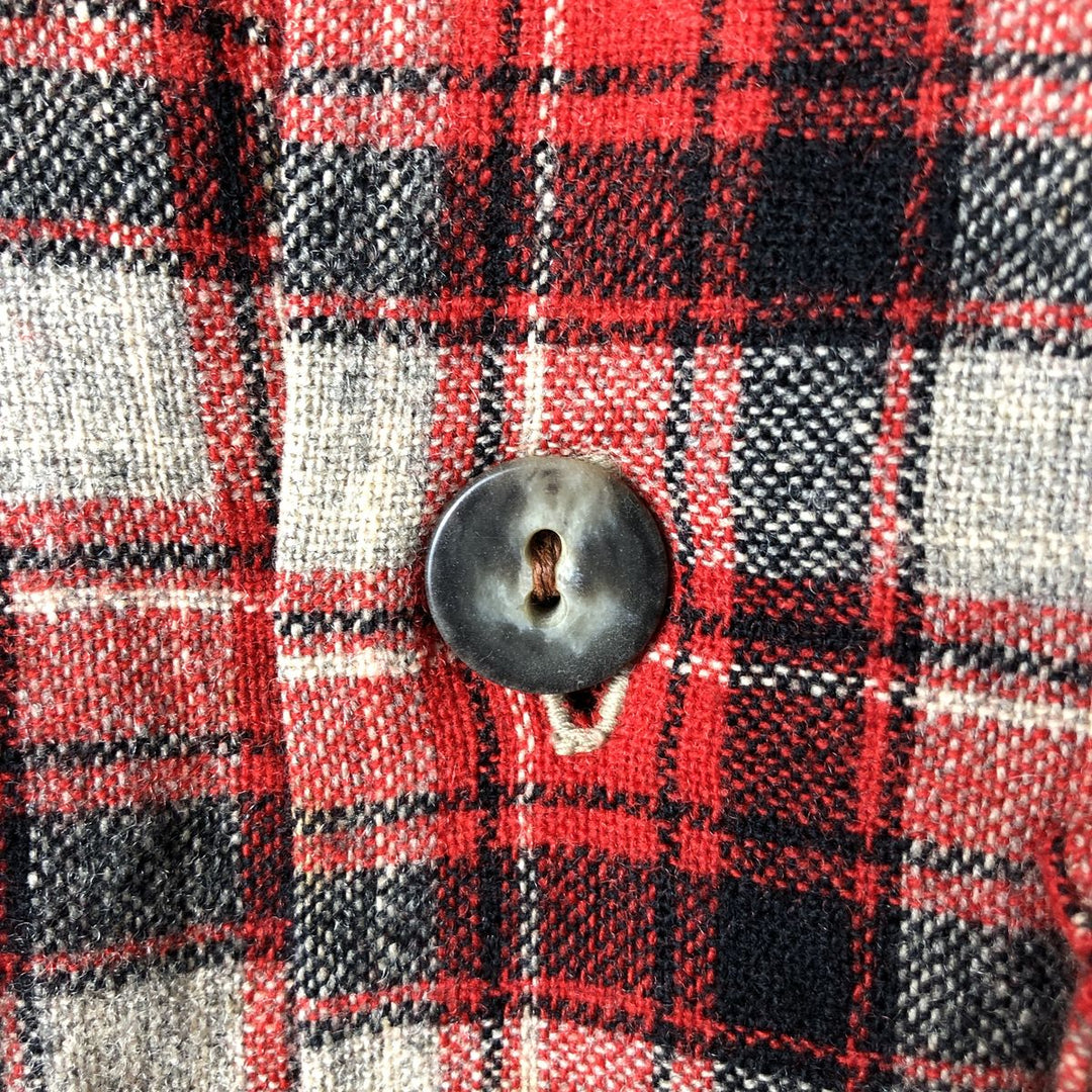 Check Pattern Long Sleeve Wool Box Shirt, Men's Size L unclear red type Vintage Second Hand