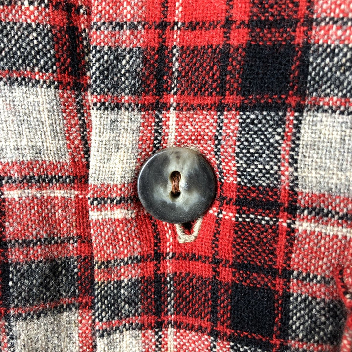 Check Pattern Long Sleeve Wool Box Shirt, Men's Size L unclear red type Vintage Second Hand