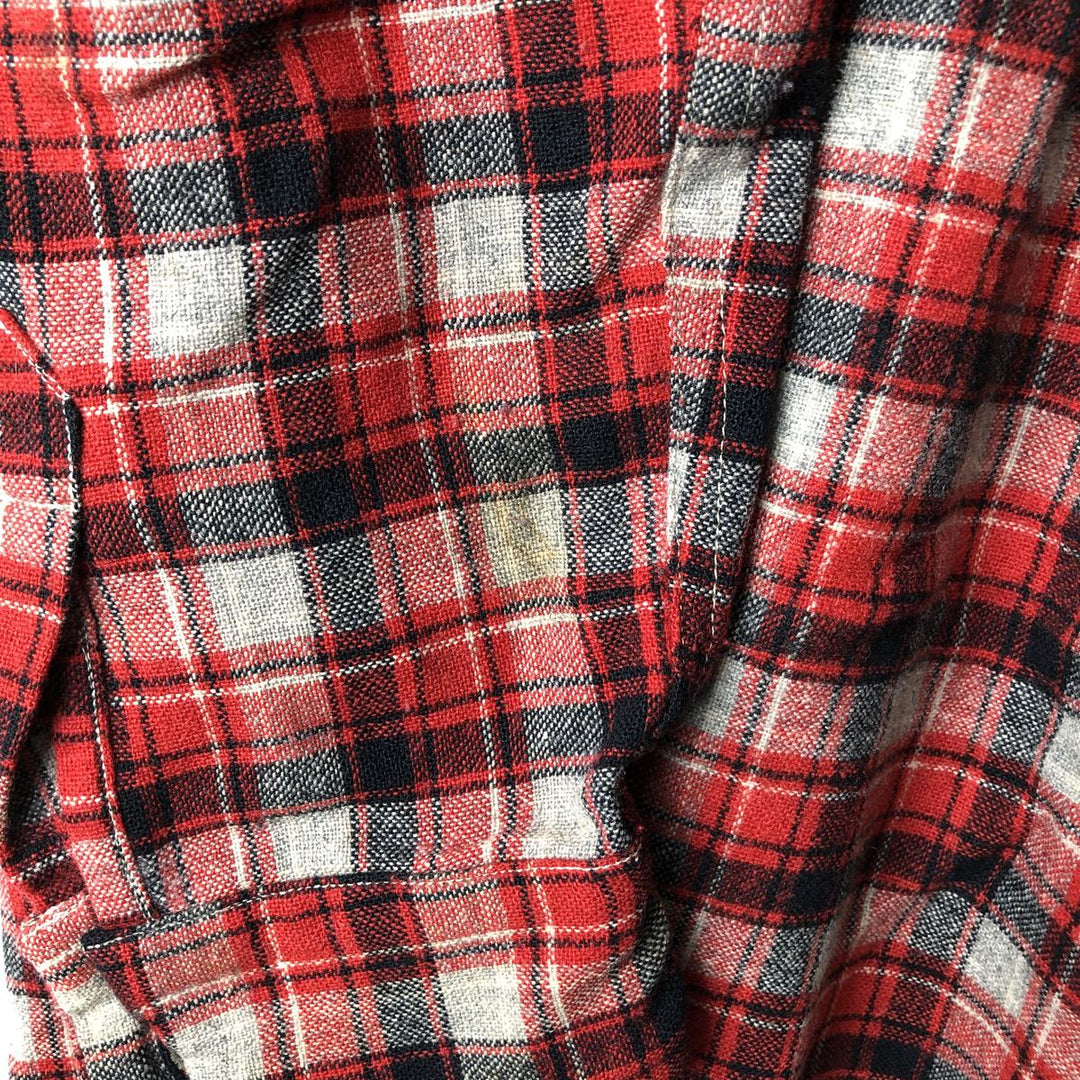 Check Pattern Long Sleeve Wool Box Shirt, Men's Size L unclear red type Vintage Second Hand
