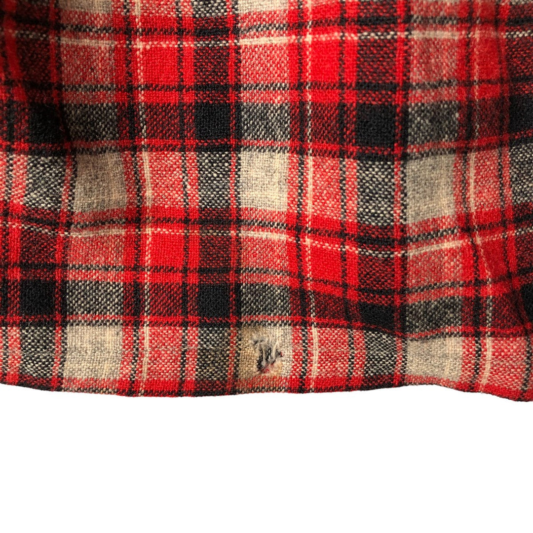Check Pattern Long Sleeve Wool Box Shirt, Men's Size L unclear red type Vintage Second Hand