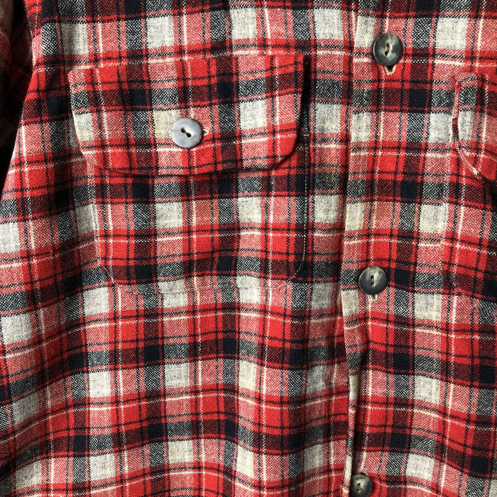 Check Pattern Long Sleeve Wool Box Shirt, Men's Size L unclear red type Vintage Second Hand