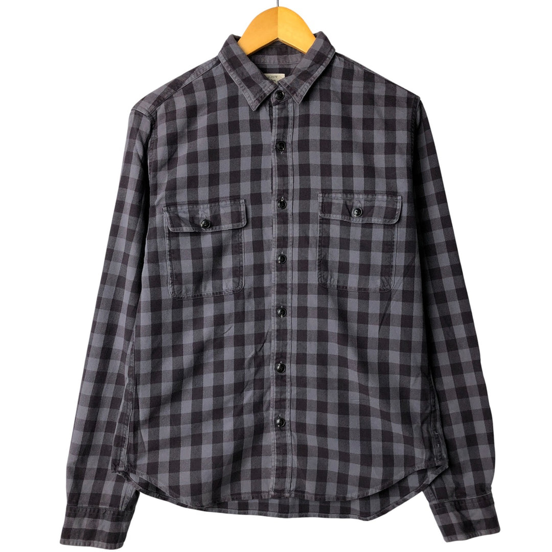 J.Crew Buffalo Check Long Sleeve Light Flannel Shirt, Men's Size Medium cotton gray type Vintage Second Hand