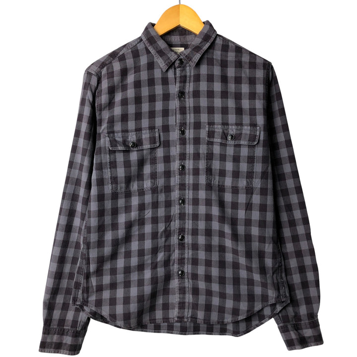 J.Crew Buffalo Check Long Sleeve Light Flannel Shirt, Men's Size Medium cotton gray type Vintage Second Hand