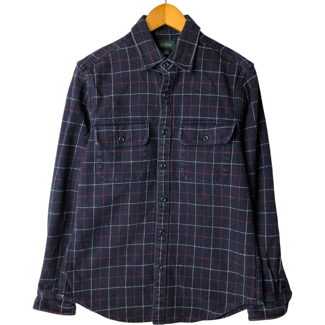 J.Crew Men's Long Sleeve Heavy Flannel Check Shirt (Size Small) cotton navy blue type Vintage Second Hand
