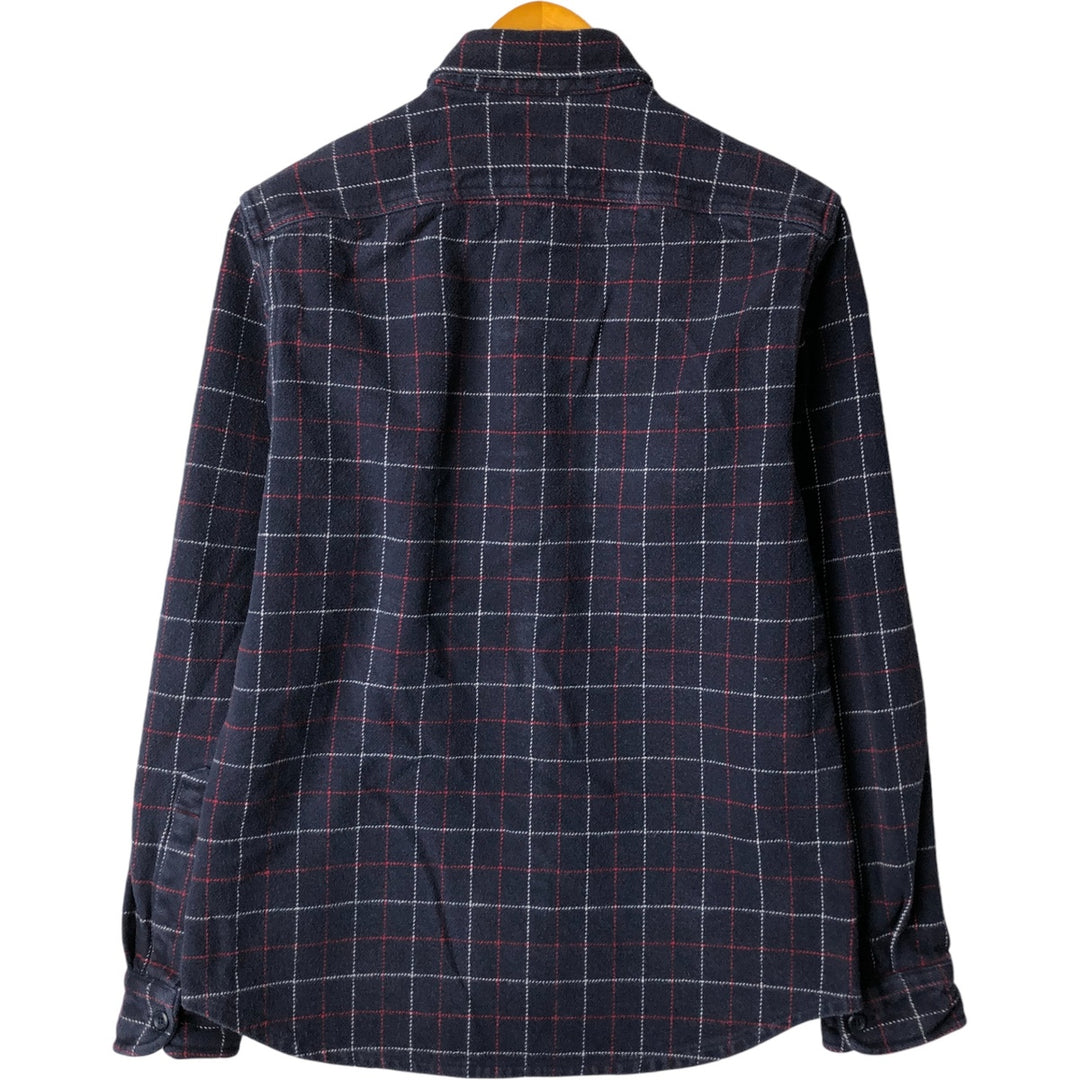 J.Crew Men's Long Sleeve Heavy Flannel Check Shirt (Size Small) cotton navy blue type Vintage Second Hand