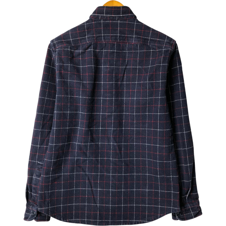 J.Crew Men's Long Sleeve Heavy Flannel Check Shirt (Size Small) cotton navy blue type Vintage Second Hand