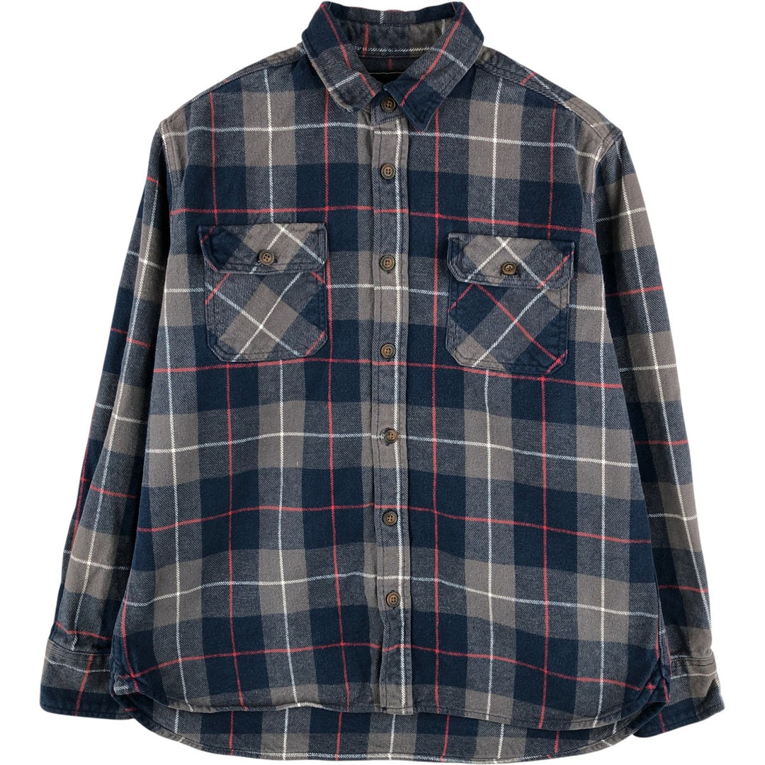 JACHS Long Sleeve Heavy Flannel Check Shirt, Women's Size L cotton navy blue type Vintage Second Hand