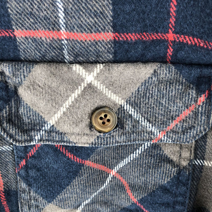 JACHS Long Sleeve Heavy Flannel Check Shirt, Women's Size L cotton navy blue type Vintage Second Hand