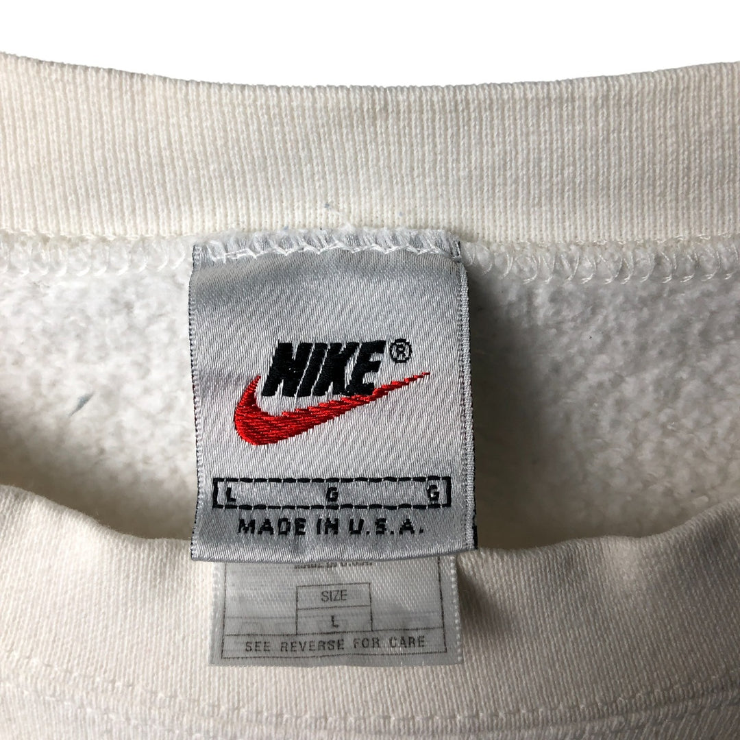 90'S Nike One Point Logo Sweatshirt Trainer Made in USA Men's L Size Vintage cotton white type Vintage Second Hand