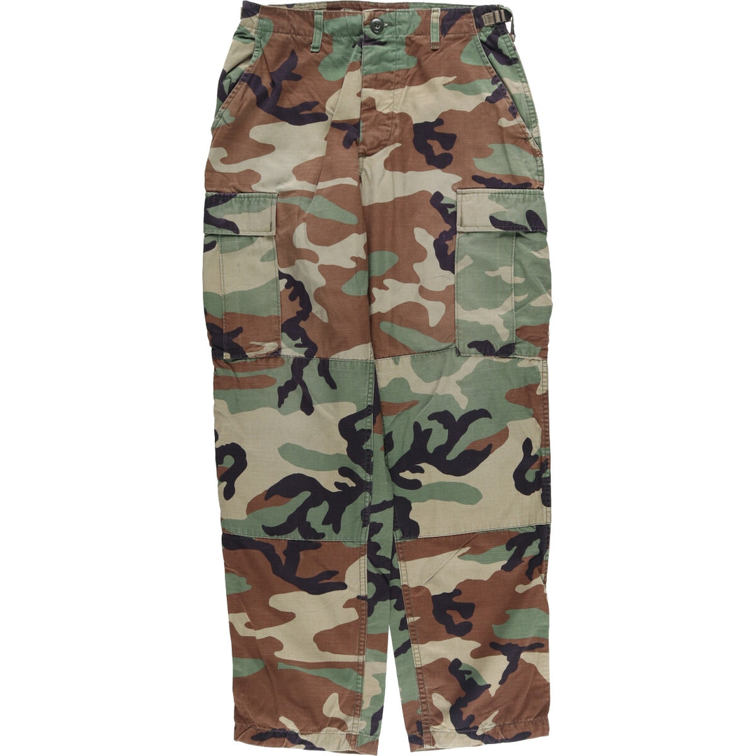 Authentic 2000'S US military camouflage woodland camo ripstop military cargo and combat pants, made in the USA, men's size small cotton Khaki type Vintage Second Hand