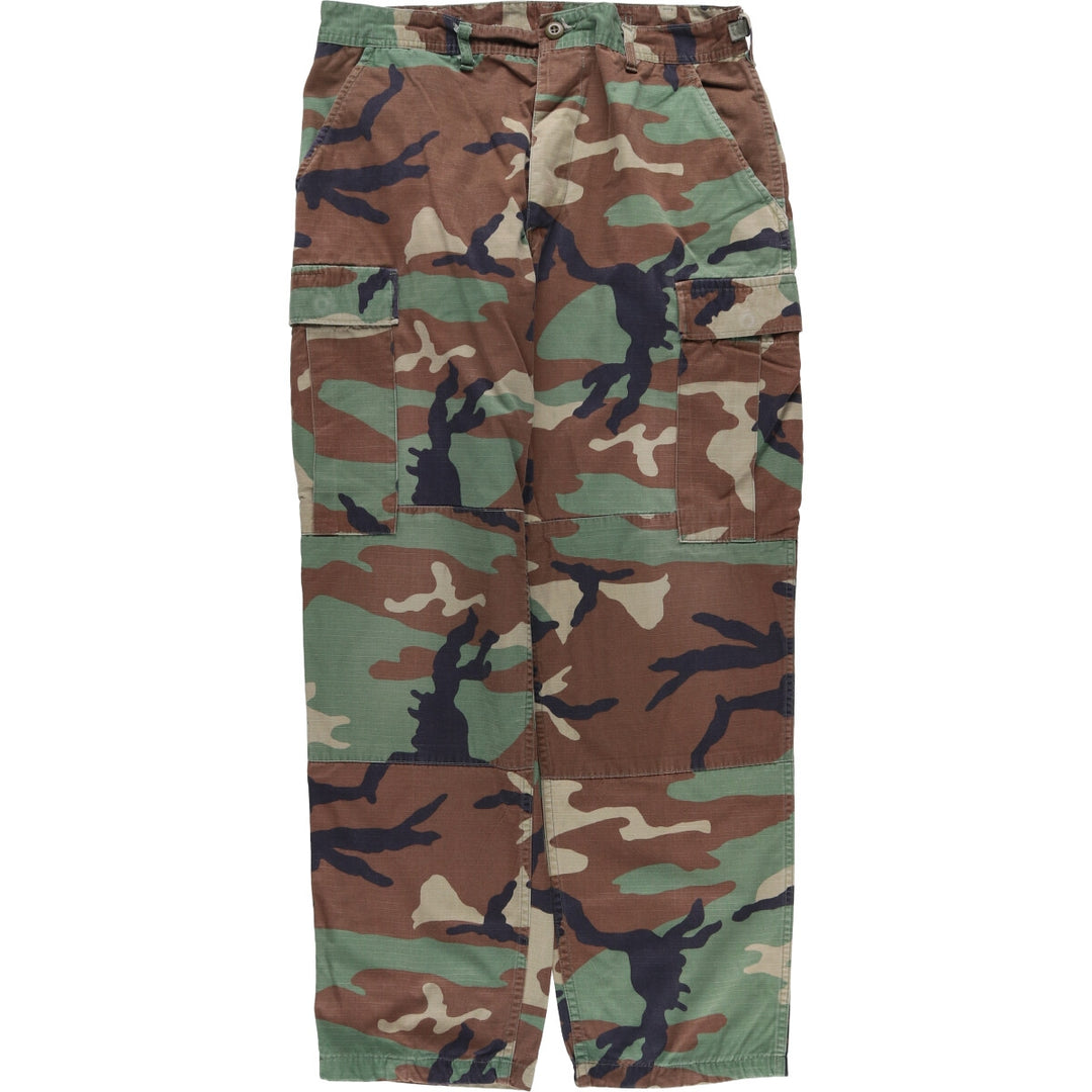 Authentic 2000'S US military woodland camo ripstop military cargo and combat pants, made in the USA, men's size W35. Nylon Khaki type Vintage Second Hand