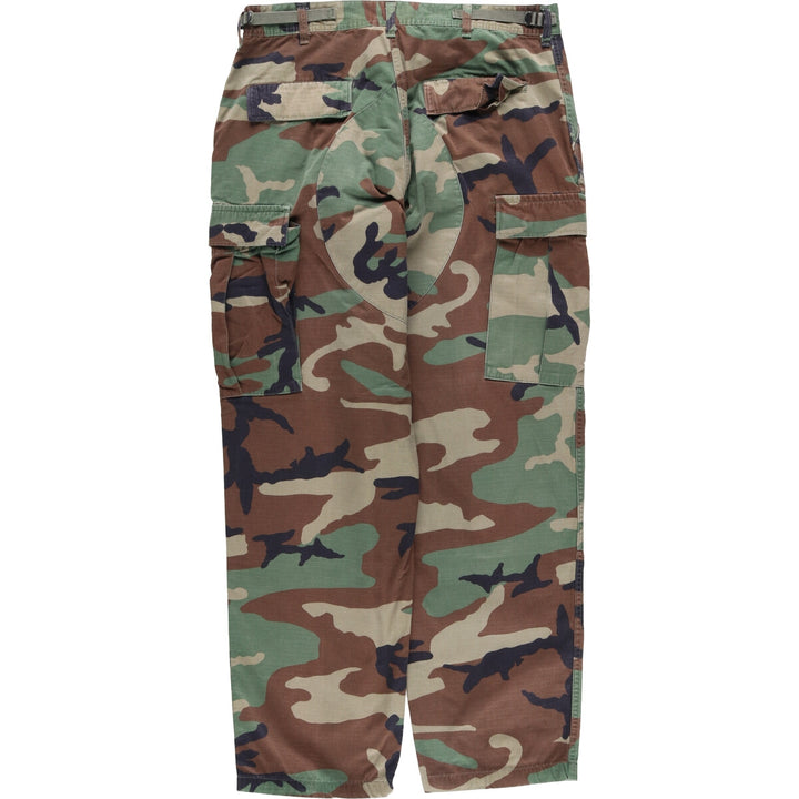 Authentic 2000'S US military woodland camo ripstop military cargo and combat pants, made in the USA, men's size W35. Nylon Khaki type Vintage Second Hand