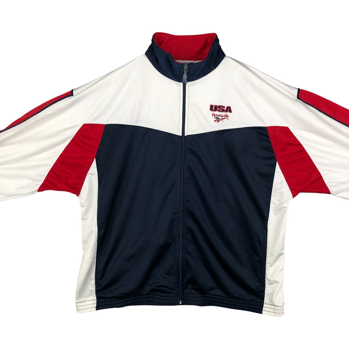 Vintage 90'S Reebok tricolor jersey track jacket, size L, men's unclear white type Vintage Second Hand