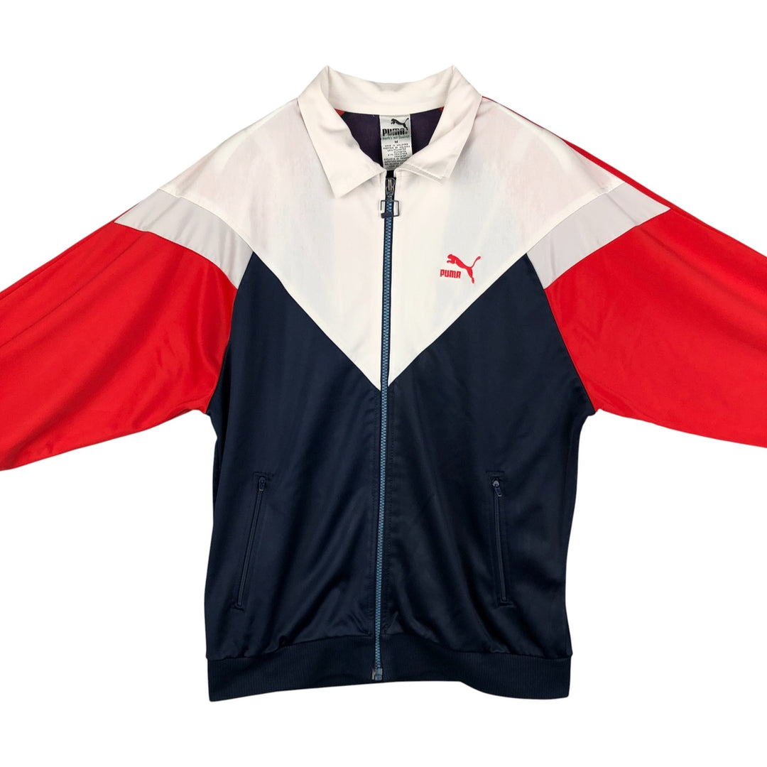 PUMA Jersey Collared Tricolor Track Jacket, Men's Size Medium polyester white type Vintage Second Hand