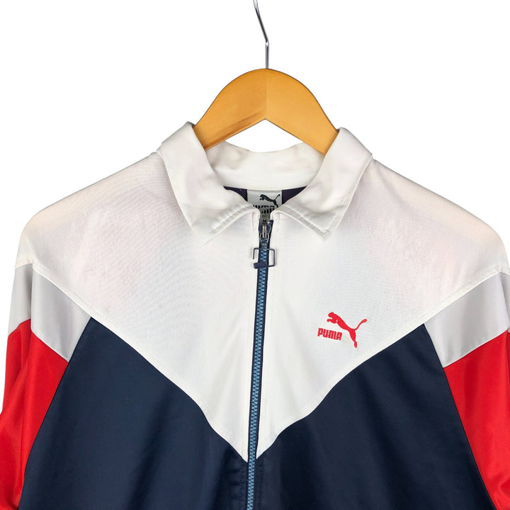 PUMA Jersey Collared Tricolor Track Jacket, Men's Size Medium polyester white type Vintage Second Hand
