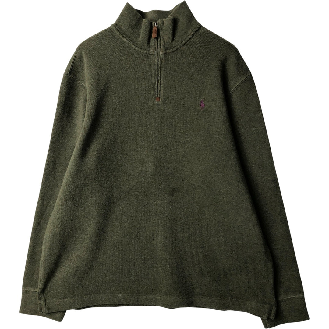 Ralph Lauren POLO RALPH LAUREN Half-Zip Sweatshirt, Men's XL cotton Khaki type sage green Vintage Second Hand
