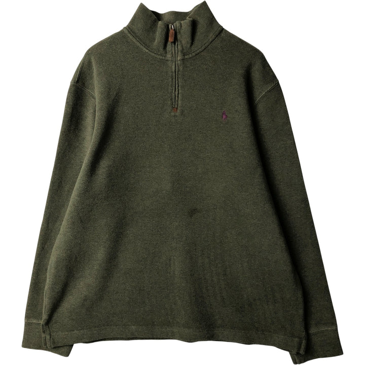 Ralph Lauren POLO RALPH LAUREN Half-Zip Sweatshirt, Men's XL cotton Khaki type sage green Vintage Second Hand