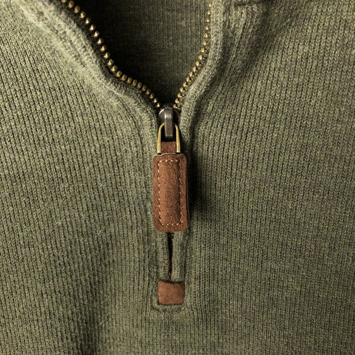 Ralph Lauren POLO RALPH LAUREN Half-Zip Sweatshirt, Men's XL cotton Khaki type sage green Vintage Second Hand