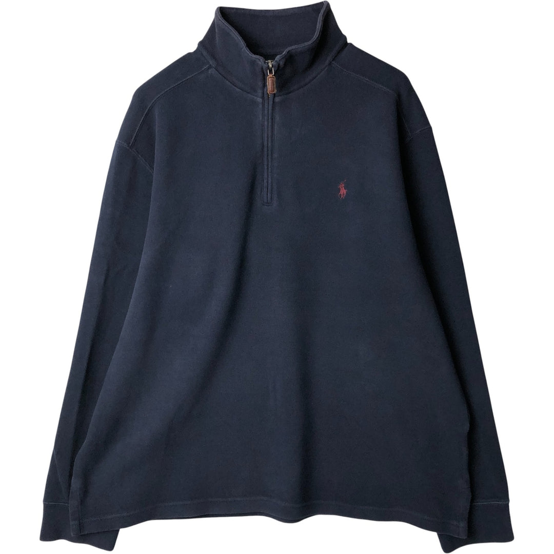 Ralph Lauren POLO by Ralph Lauren Half-Zip Sweatshirt, Men's XL cotton navy blue type Vintage Second Hand