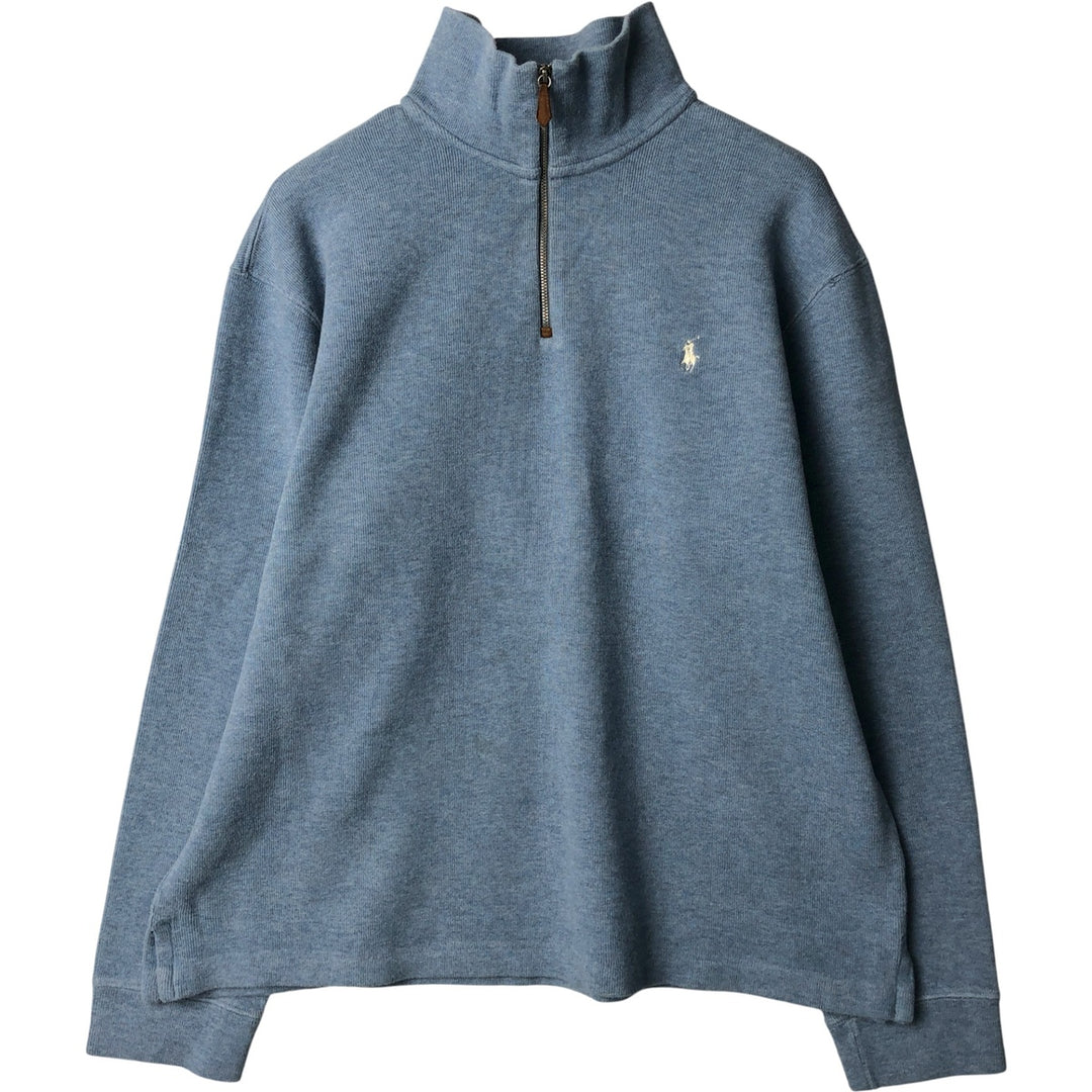 Ralph Lauren POLO by Ralph Lauren Half-Zip Sweatshirt, Men's XL cotton Blue type light blue Vintage Second Hand