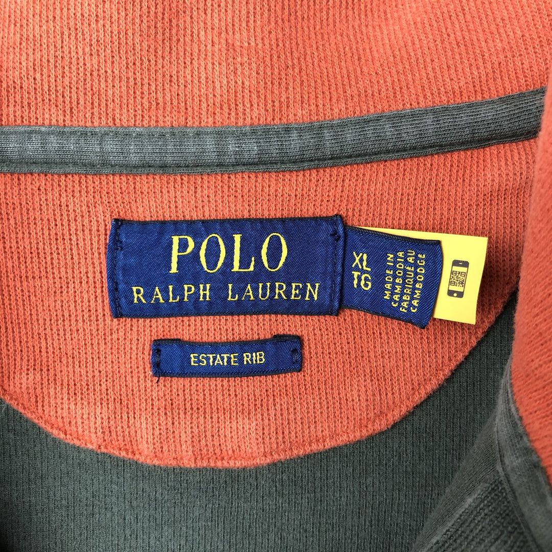 Ralph Lauren POLO RALPH LAUREN ESTATE RIB half-zip sweatshirt, sweatshirt, men's XL size cotton Khaki type Vintage Second Hand