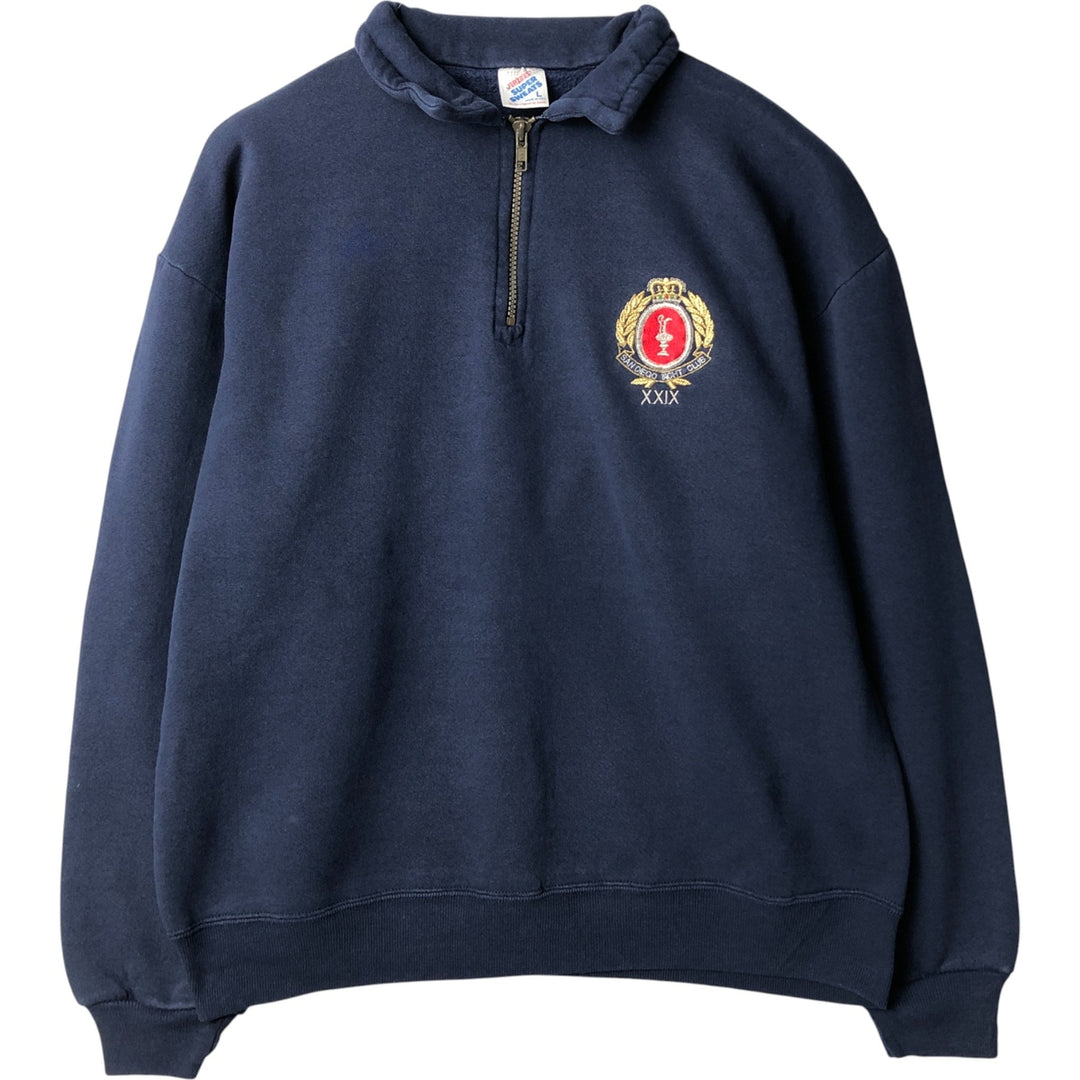 Vintage 80s-90'S Jerzees Half-Zip Sweatshirt, Made in USA, Men's Size L cotton navy blue type Vintage Second Hand