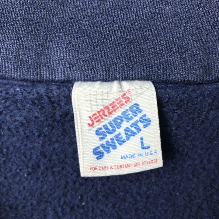 Vintage 80s-90'S Jerzees Half-Zip Sweatshirt, Made in USA, Men's Size L cotton navy blue type Vintage Second Hand