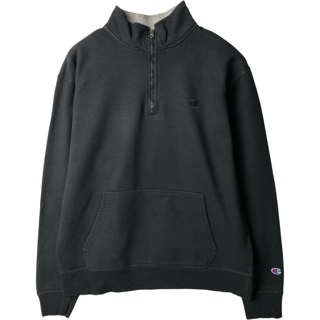 Champion Half-Zip Sweatshirt, Men's Size L cotton black type Vintage Second Hand
